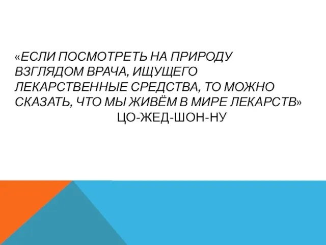 «Если посмотреть на природу взглядом врача, ищущего лекарственные средства, то можно сказать,