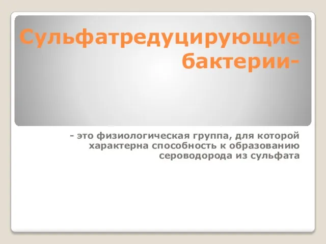 Презентация на тему Сульфатредуцирующие бактерии