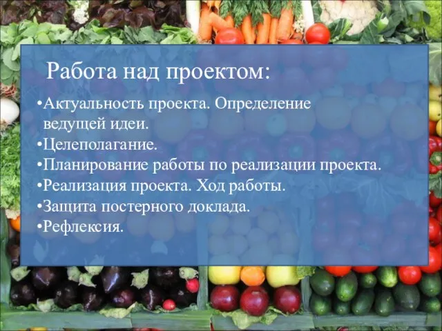 Работа над проектом: Актуальность проекта. Определение ведущей идеи. Целеполагание. Планирование работы по