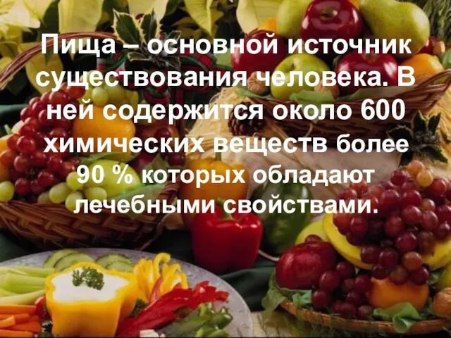 Пища – основной источник существования человека. В ней содержится около 600 химических