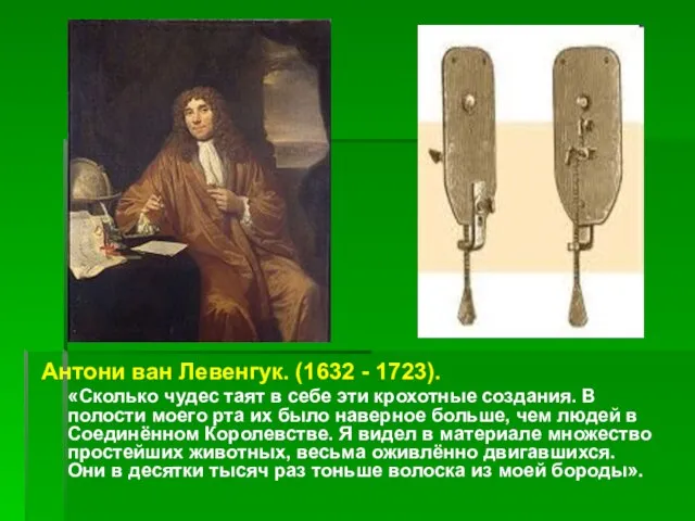 Антони ван Левенгук. (1632 - 1723). «Сколько чудес таят в себе эти