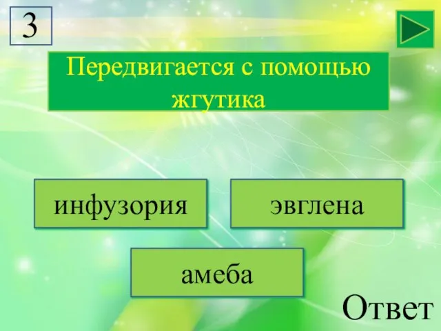 Передвигается с помощью жгутика инфузория эвглена амеба Ответ