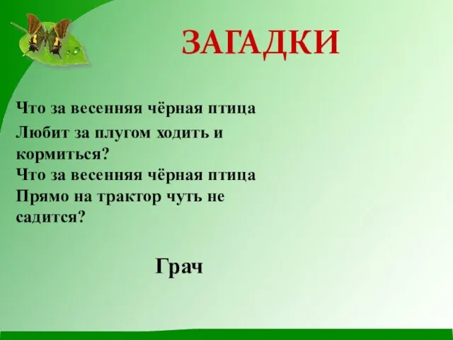 Что за весенняя чёрная птица Любит за плугом ходить и кормиться? Что