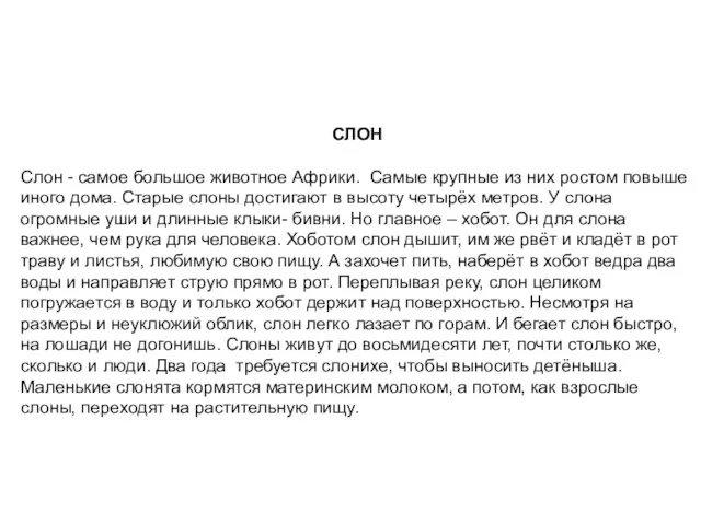 СЛОН Слон - самое большое животное Африки. Самые крупные из них ростом