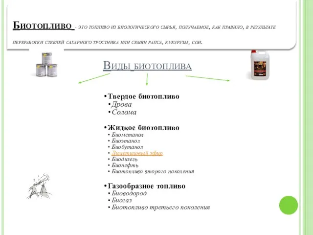 Биотопливо - это топливо из биологического сырья, получаемое, как правило, в результате