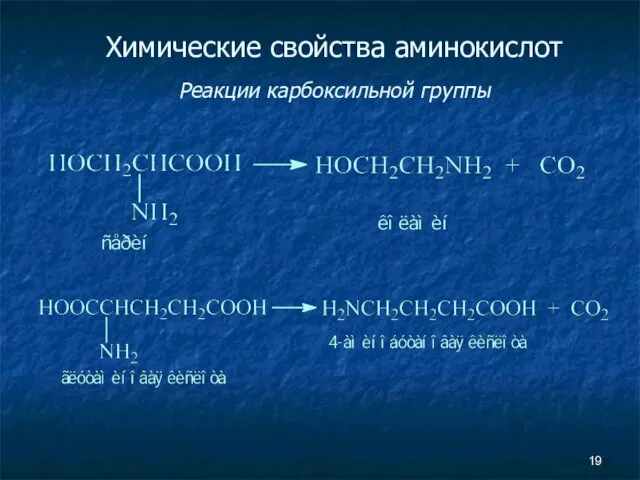 Химические свойства аминокислот Реакции карбоксильной группы