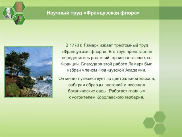 Научный труд «Французская флора» В 1778 г. Ламарк издает трехтомный труд «Французская