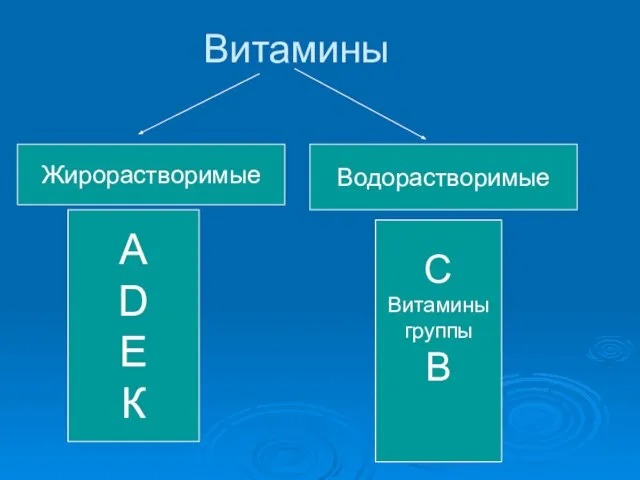 Витамины Жирорастворимые Водорастворимые А D Е К С Витамины группы В