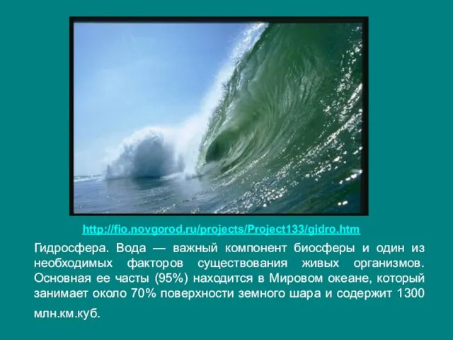 Гидросфера. Вода — важный компонент биосферы и один из необходимых факторов существования