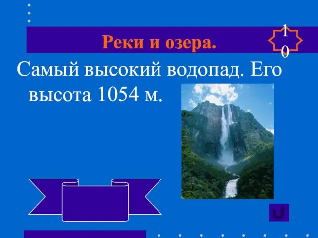 Реки и озера. Самый высокий водопад. Его высота 1054 м. Анхель 10