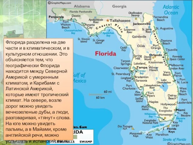 Флорида разделена на две части и в климатическом, и в культурном отношении.