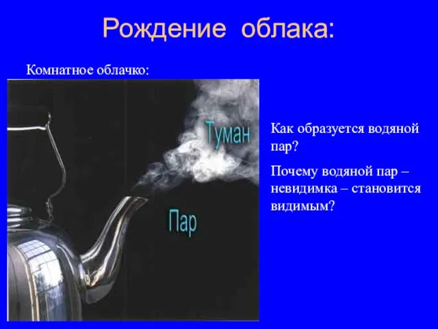 Рождение облака: Комнатное облачко: Как образуется водяной пар? Почему водяной пар – невидимка – становится видимым?