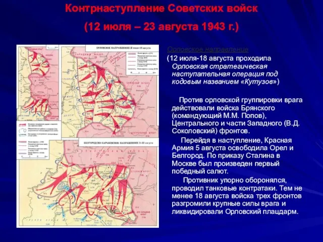 Орловское направление (12 июля-18 августа проходила Орловская стратегическая наступательная операция под кодовым