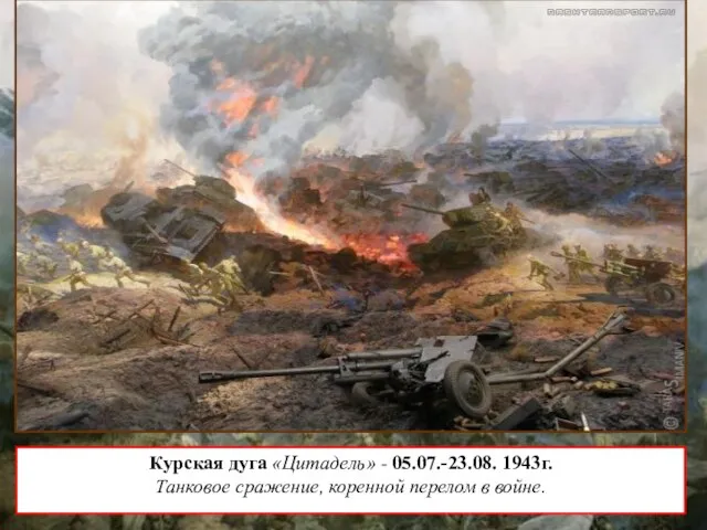Курская дуга «Цитадель» - 05.07.-23.08. 1943г. Танковое сражение, коренной перелом в войне.