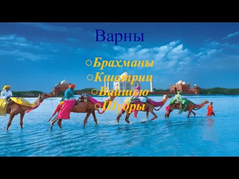 Варны ○Брахманы ○Кшатрии ○Вайшью ○Шудры