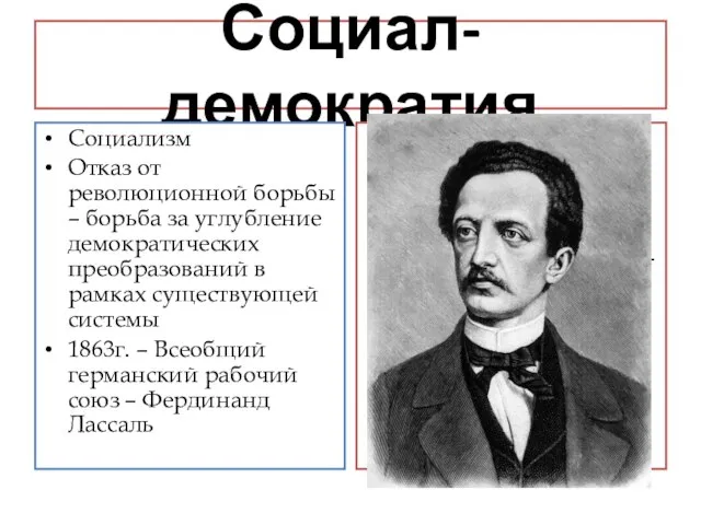 Социал-демократия Социализм Отказ от революционной борьбы – борьба за углубление демократических преобразований