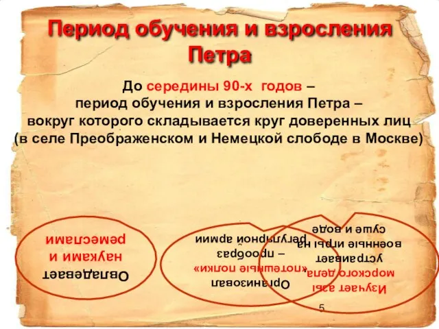 Период обучения и взросления Петра До середины 90-х годов – период обучения