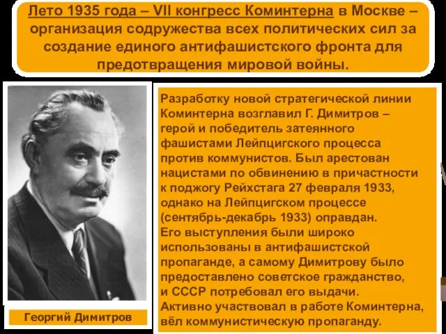 Лето 1935 года – VII конгресс Коминтерна в Москве – организация содружества