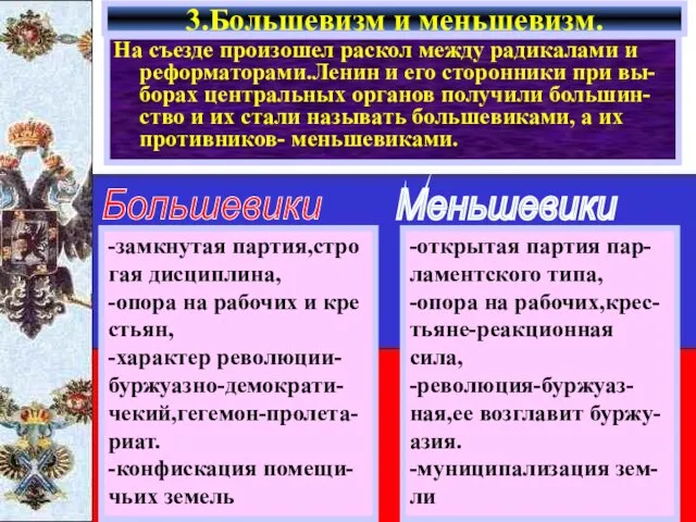 На съезде произошел раскол между радикалами и реформаторами.Ленин и его сторонники при