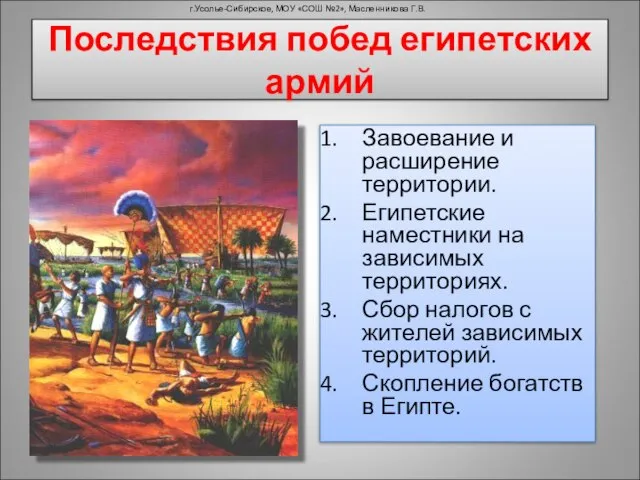 Последствия побед египетских армий Завоевание и расширение территории. Египетские наместники на зависимых