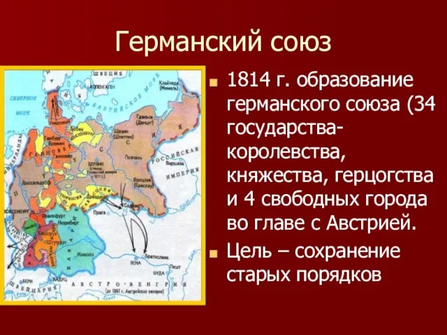 Германский союз 1814 г. образование германского союза (34 государства-королевства, княжества, герцогства и