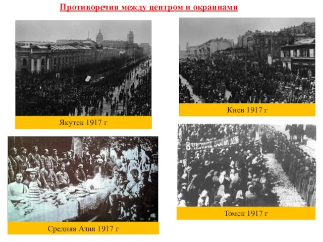 Противоречия между центром и окраинами Киев 1917 г Якутск 1917 г Томск