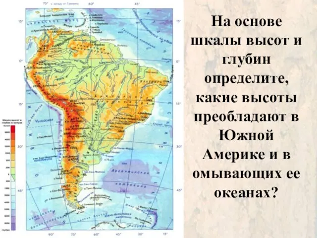 На основе шкалы высот и глубин определите, какие высоты преобладают в Южной