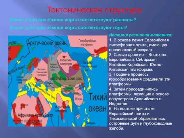 Каким участкам земной коры соответствуют равнины? Каким участкам земной коры соответствуют горы?