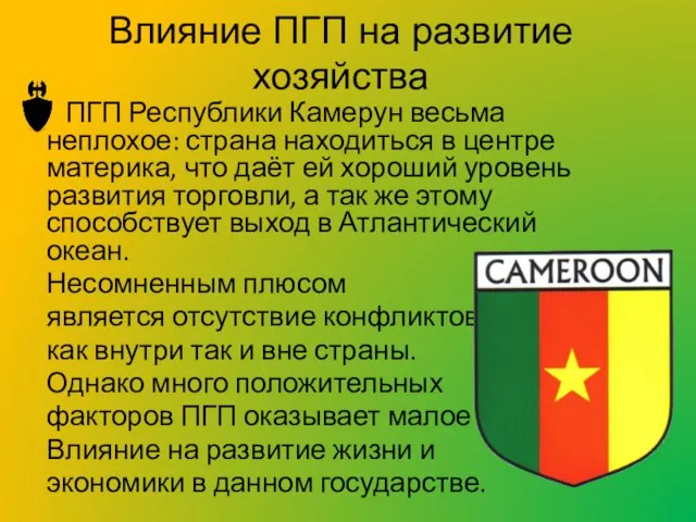 Влияние ПГП на развитие хозяйства ПГП Республики Камерун весьма неплохое: страна находиться