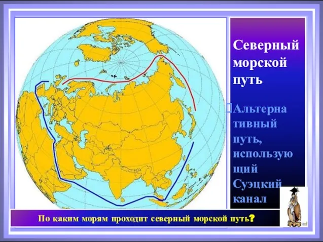 Северный морской путь Альтерна тивный путь, использующий Суэцкий канал По каким морям проходит северный морской путь?