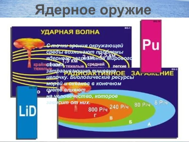 Ядерное оружие С точки зрения окружающей среды возникают проблемы ядерного загрязнения Мирового