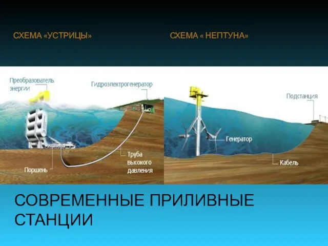 СОВРЕМЕННЫЕ ПРИЛИВНЫЕ СТАНЦИИ СХЕМА «УСТРИЦЫ» СХЕМА « НЕПТУНА»