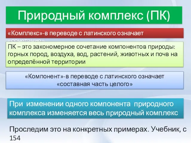 Природный комплекс (ПК) «Комплекс»-в переводе с латинского означает «сочетание». ПК – это