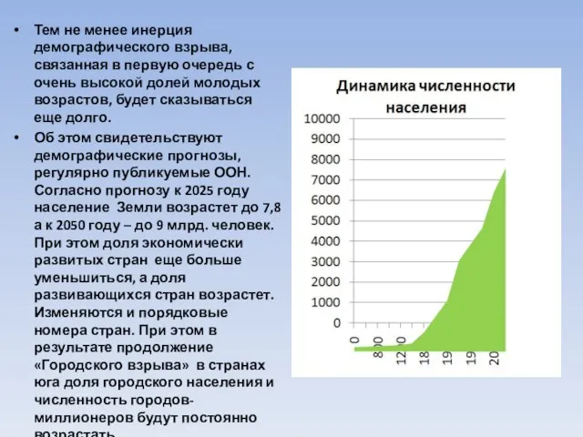 Тем не менее инерция демографического взрыва, связанная в первую очередь с очень