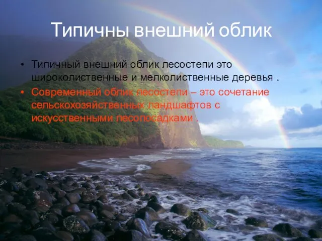 Типичны внешний облик Типичный внешний облик лесостепи это широколиственные и мелколиственные деревья