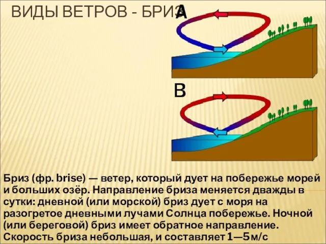 ВИДЫ ВЕТРОВ - БРИЗ Бриз (фр. brise) — ветер, который дует на