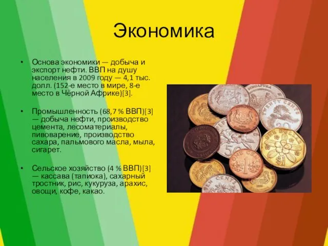 Экономика Основа экономики — добыча и экспорт нефти. ВВП на душу населения