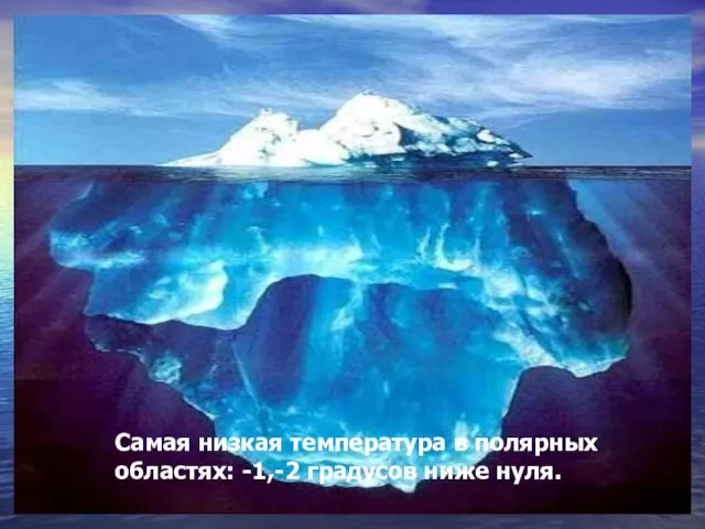 Самая низкая температура в полярных областях: -1,-2 градусов ниже нуля.