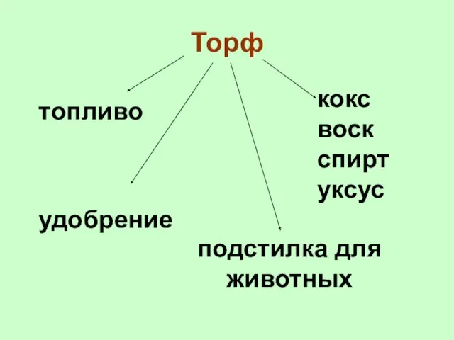 Торф топливо удобрение подстилка для животных кокс воск спирт уксус