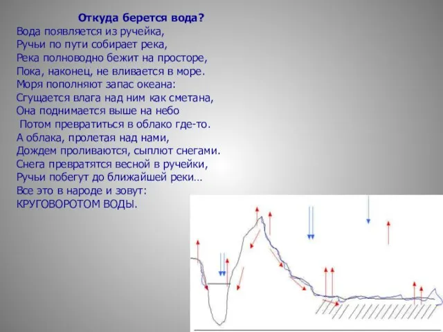 Откуда берется вода? Вода появляется из ручейка, Ручьи по пути собирает река,