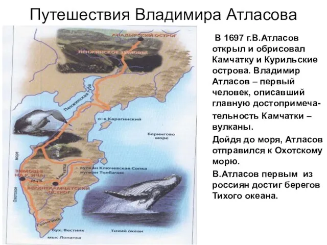 Путешествия Владимира Атласова В 1697 г.В.Атласов открыл и обрисовал Камчатку и Курильские