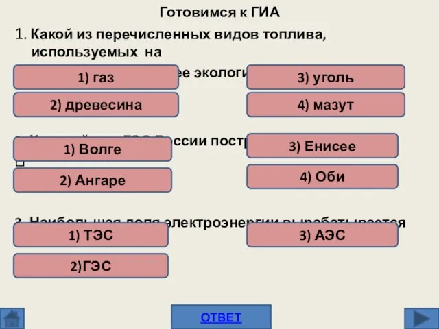 Готовимся к ГИА 1. Какой из перечисленных видов топлива, используемых на ТЭС,