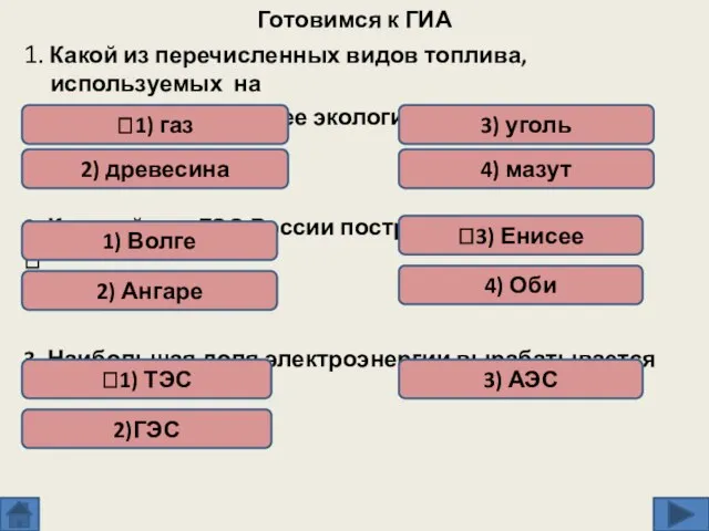 Готовимся к ГИА 1. Какой из перечисленных видов топлива, используемых на ТЭС,