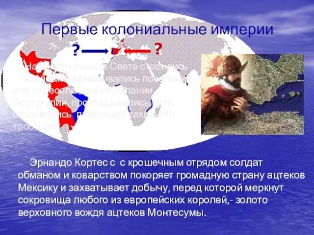 Первые колониальные империи На землях Нового Света строились крепости, основывались поселения для