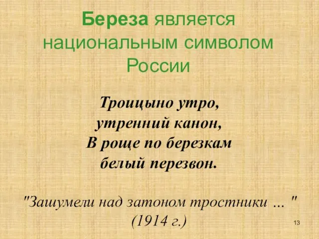 Береза является национальным символом России Троицыно утро, утренний канон, В роще по