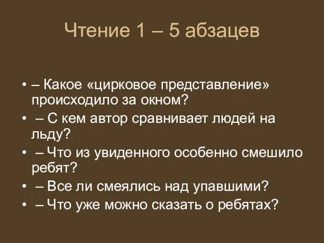 Чтение 1 – 5 абзацев – Какое «цирковое представление» происходило за окном?