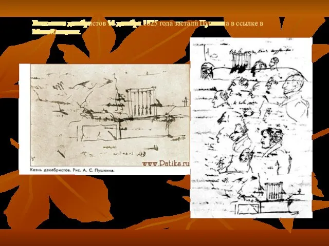 Восстание декабристов 14 декабря 1825 года застали Пушкина в ссылке в Михайловском.