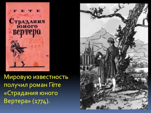 Мировую известность получил роман Гёте «Страдания юного Вертера» (1774).