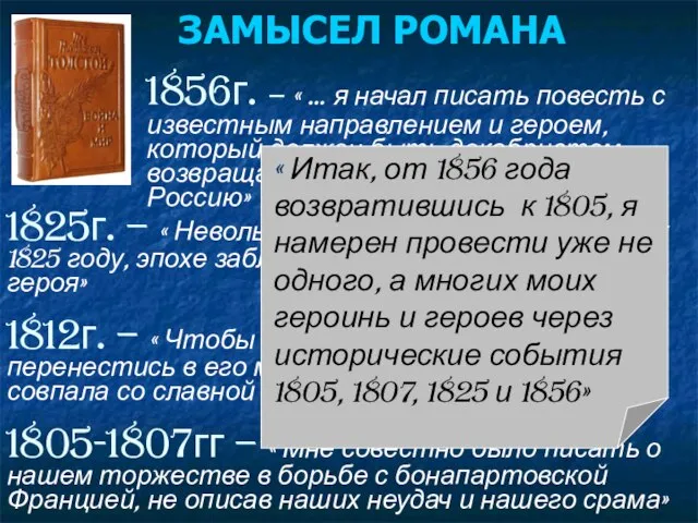 ЗАМЫСЕЛ РОМАНА 1856г. – « … я начал писать повесть с известным