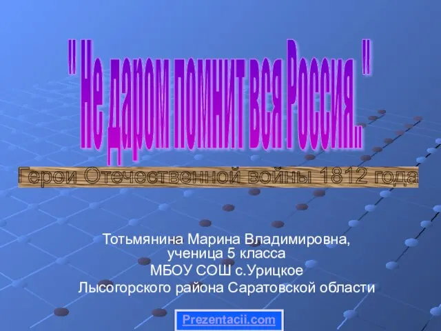 Презентация на тему Герои Отечественной войны 1812 года